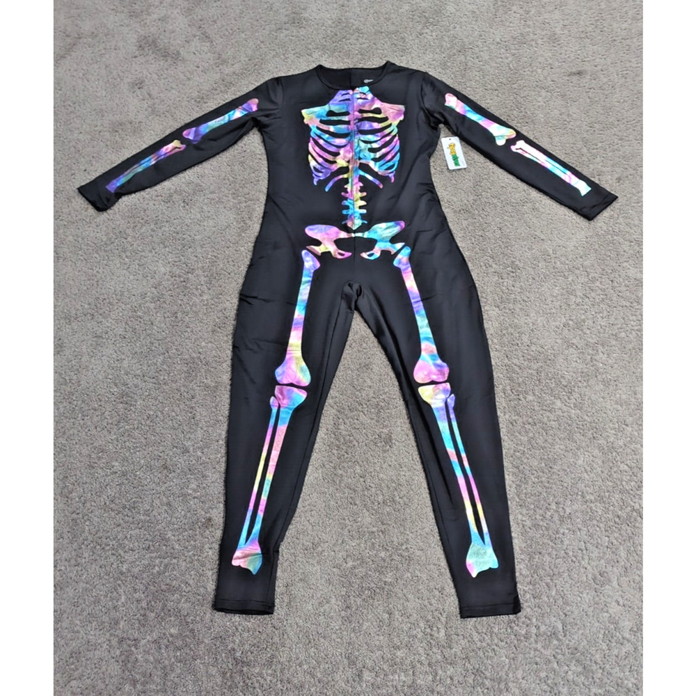 Tipsy Elves Women's Iridescent Full Zip Skeleton Costume CD4 Black Size XL NWT